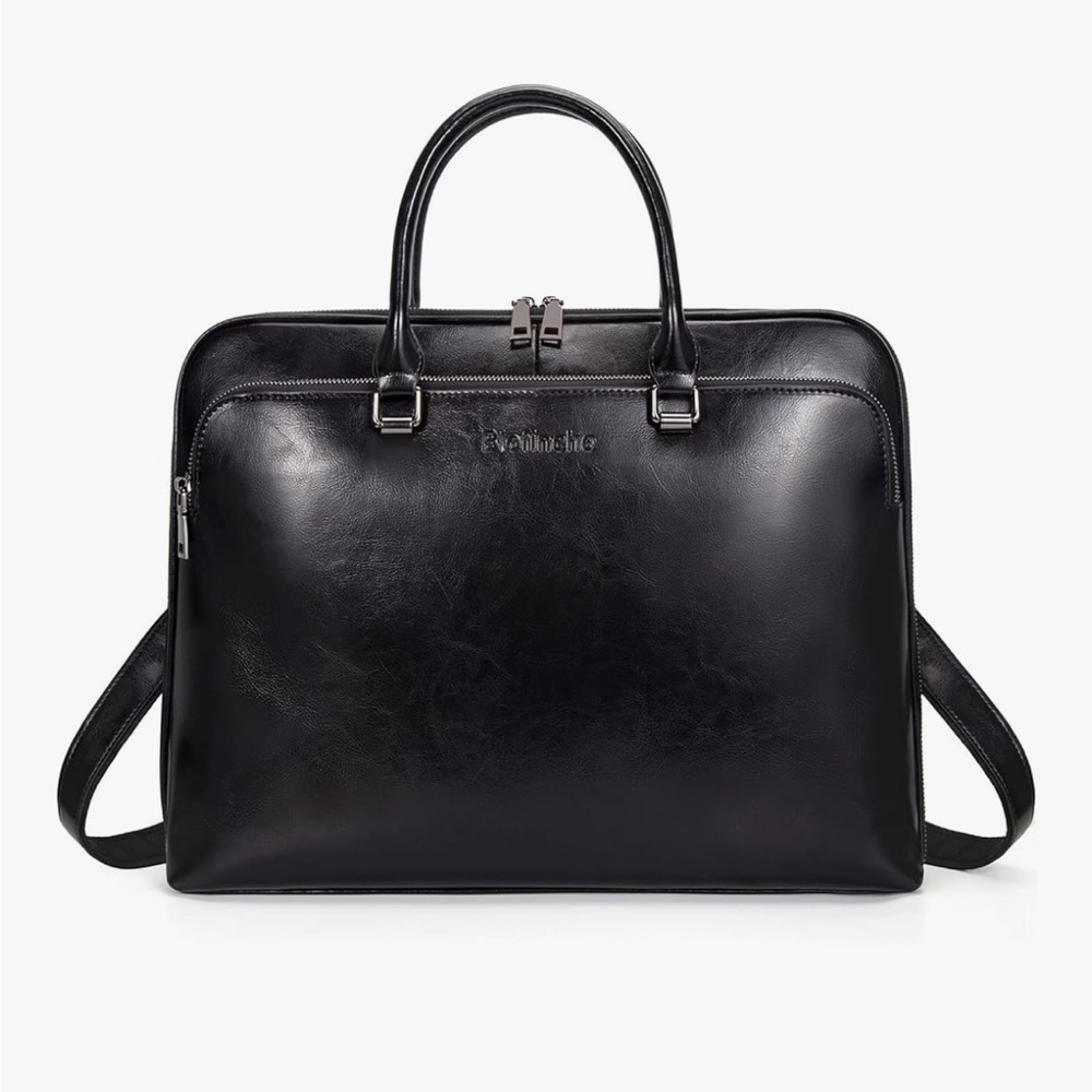 Genuine Leather Laptop Bag Black fits 15.6” Laptop
